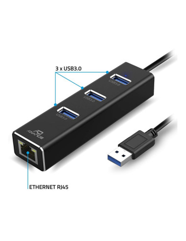 Adaptateur Advance Réseau Gigabit Ethernet RJ45 + 3 ports USB 3.0