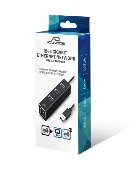 Adaptateur Advance Réseau Gigabit Ethernet RJ45 + 3 ports USB 3.0