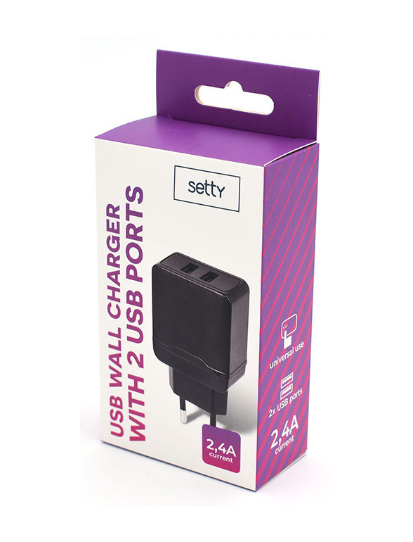 Chargeur USB Setty - 2 ports - NOIR - 2.4 A