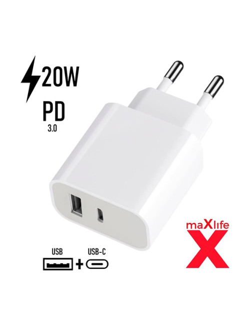 Chargeur USB/USB-C maXlife - BLANC - 20 W